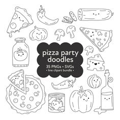 pizza party doodles for kids to color and print on the back of a card