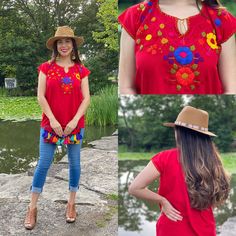 This Beautiful Floral Hand Embroidered Blouse is the perfect Top for Everyday use or a special event. This blouse is hand embroidered by Mexican Artisans and is completely one of a kind! This blouse comes in one size which fits sizes Small and Medium. More Colors Available here: https://www.etsy.com/es/listing/834786779/blusa-floral-bordado-a-mano-blusa-floral?ref=listing_published_alert Bohemian V-neck Embroidered Top, Traditional Embroidered V-neck Peasant Top, Bohemian Multicolor Embroidered V-neck Top, Red Bohemian Embroidered V-neck Top, Bohemian Embroidered Top With Geometric Design For Vacation, Bohemian Tops With Embroidered Hem For Festivals, Floral Embroidered Tunic Top For Festival, Bohemian Festival Top With Embroidered Hem, Bohemian Tops With Geometric Embroidery