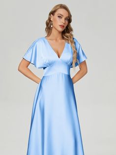 This Short Sleeves V-neck Soft Satin Wedding Guest Dress is perfect for any wedding occasion. Made with high-quality soft satin fabric, it offers both comfort and elegance. The short sleeves and v-neckline provide a timeless and flattering look for any body type. Be a stylish and comfortable wedding guest with this dress. Satin Wedding Guest Dress, Satin Bridesmaid Dress, Full Maxi Skirt, Satin Bridesmaid Dresses, Satin Prom Dress, Guest Dress, Satin Wedding, Dress Purchase, Dress Zipper