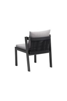 a black chair with a gray cushion on it's back and armrests