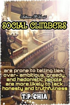 a poster with the words social climbers in front of an ornate staircase and stairs