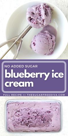 two scoops of blueberry ice cream on a plate