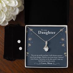 Imagine her reaction when your daughter opens this stunning gift! The Alluring Beauty Necklace and Cubic Zirconia Earring Set is a sweet treat that is sure to dazzle your daughter! The pendant and earring set pairing provides loads of sparkle when worn together or separately and is perfect for any occasion! Do not miss out on this special daughter pendant and earring set offering! Necklace Specifications 14k white gold finish 7mm cubic zirconia crystal 0.8" (20mm) / 0.4" (10mm) Adjustable cable Special Daughter, Live Boldly, Pendant And Earring Set, Pursue Your Dreams, Beauty Necklace, My Wish For You, Tarnished Jewelry, For My Daughter, Cubic Zirconia Earrings