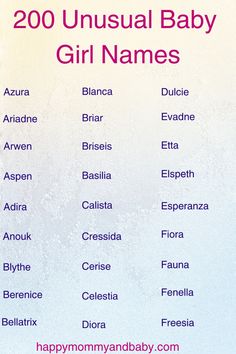 a baby girl names poster with the words, 200 unusual baby girl names on it