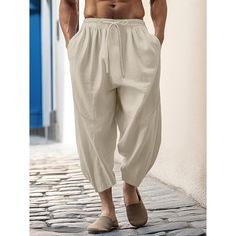 Season:Spring  Summer; Fabric:40% Linen; Gender:Men's; Style:Casual,Classic; Occasion:Going out,Daily,Vacation; Fit Type:Regular Fit; Function:Breathable,Comfortable; Waistline:Mid Waist; Pattern:Plain; Design:Elastic Waist,Drawstring,Pocket; Pants Type:Summer Pants,Linen Pants,Tapered Carrot Pants,Trousers; Fly Type:Elasticity; Front page:FF; Listing Date:02/23/2024; Production mode:External procurement; Hips:; Length:; Waist: Meditation Clothing, Meditation Outfit, Thai Fisherman Pants, Carrot Pants, Fisherman Pants, Mens Linen Pants, Pants Pocket, Pants Linen, Linen Men