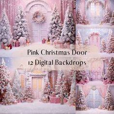 pink christmas door 12 digital backdrops for photoshopping and painting with the text, pink christmas door 12 digital backgrounds