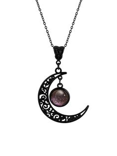 PRICES MAY VARY. GOTHIC BLACK CRESCENT MOON NECKLACE: The Black Crescent Moon Necklace is a versatile and stylish piece of jewelry that is perfect for those who love gothic fashion. It's suitable for everyday wear, as well as for special events and parties, making it a great addition to any wardrobe MATERIALS: Meticulously crafted from high-quality zinc alloy, titanium steel and glass SIZE & LENGTH: The Black Moon Pendant measures 1.29 inches in width, 1.45 inches in length. Purple Glass Teardro Cresent Moon Necklace, Black Crescent Moon, Gothic Necklaces, Black Stone Necklace, Christmas Jewelry Gift, Goth Necklace, Necklace Gothic, Crescent Moon Pendant, Black Moon