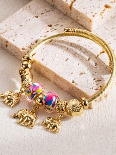 1pc Women's Fashionable Elephant Charm Bracelet / Bangle / Hand Chain, Perfect For Daily Outfit And Accessories Gold    Zinc Alloy     Women Fashion Jewelry, size features are:Bust: ,Length: ,Sleeve Length: Elephant Charm Bracelet, Accessories Gold, Bead Pendant, Elephant Charm, Hand Chain, Watches Women Fashion, Bracelet Clasps, Bracelet Bangle, Blue Diamond