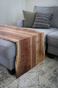 Solid Walnut Wood Double Waterfall Ottoman Coffee Table - Hazel Oak Farms Waterfall Ottoman, Waterfall Coffee Table, Live Edge Coffee Table, Ottoman Coffee, Walnut Coffee Table, Walnut Table, Ottoman Coffee Table, Ottoman Table, The Grove