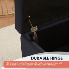 an image of the inside of a bed frame with straps on it and text that reads, durable hinge