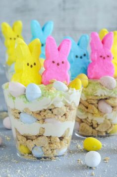 an easter dessert with peeps in the middle