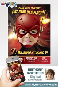 Turn your boy into The Flash for his unique Superhero Birthday Invitation. Flash party Invitation. Flash Birthday Ideas. Flash Party Ideas. Justice League Invitation. Flash Virtual Birthday. Flash party decoration. Flash thank you, Flashparty favors, Flash favor tags #FlashPartyDecor #FlashInvitation #FlashBirthdayInvitation #FlashBirthdayIdeas #InvitaciondeFlash #FiestaTemaFlash #FlashVirtual #FlashDigital #FlashDecor #myheroathome Flash Party Ideas, Flash Birthday Invitation, Jump Party Invitations, Neon Party Invitations, Flash Cake, Cowboy Party Invitations, Dinosaur Party Invitations, Pirate Invitations, Star Wars Invitations