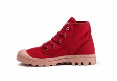 WOMENS PAMPA HI - Palladium US Outdoor Canvas High-top Sneakers With Laces, Casual Lace-up Boots With Vulcanized Sole, High-top Sneakers With Vulcanized Sole For Outdoor, Outdoor Round Toe Canvas Shoes With Vulcanized Sole, Outdoor Canvas Shoes With Vulcanized Sole And Round Toe, Outdoor Vulcanized Sole Canvas Shoes With Round Toe, Outdoor Canvas Shoes With Vulcanized Sole, Red Casual Sneakers Suitable For Light Hiking, Casual Red Hiking Sneakers