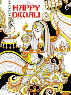 Diwali Inspired Art, Cute Diwali Doodles, Madhubani Diwali Painting, Diwali Painting Festival Of Light, Diwali Drawing For Competition, Happy Diwali Design, Drawing Related To Diwali, Deepavali Decorations Ideas