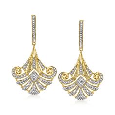 Ross-Simons - .33ct t. w. Diamond Vintage-Style Drop Earrings in 18kt Yellow Gold Over Sterling. An RS exclusive. Capture the elegance of a bygone era with this splendid pair. Inspired by the Art-Deco era, a dazzling arrangement of .33 ct. t. w. diamonds bedeck the fancy drops of 18kt yellow gold over sterling silver. Hanging length is 1 5/8". Hinged post, diamond vintage-style drop earrings. Diamond birthstones are the perfect gift for April birthdays. Classic Diamond Cut Bridal Earrings For Evening, Dazzling Yellow Gold Diamond Earrings For Evening, Formal Yellow Gold Diamond Chandelier Earrings, Classic Chandelier Earrings With Diamond Accents For Evening, Art Deco Chandelier Earrings For Formal Occasions, Classic Dangle Diamond Earrings For Evening, Classic Evening Dangle Diamond Earrings, Dazzling Bridal Earrings With Pave Setting For Evening, Exquisite Evening Diamond Earrings With Pave Setting