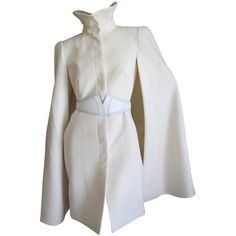 Alexander McQueen Ivory Cape Coat ($1,200) ❤ liked on Polyvore featuring outerwear, coats, dresses, jackets, star wars, sleeveless cape, cape coat, winter white cape coat, ivory coat and alexander mcqueen cape White Winter Coat, Coat Cape, White Cape, Alexander Mcqueen Fashion, Star Wars Fashion, Mcqueen Fashion, Vintage Coats, Sleeveless Coat