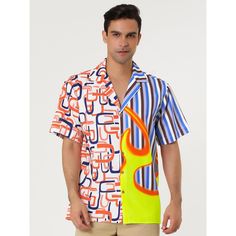 Among the most stylish and classic shirts for men is the patchwork design. A casual summer print shirt with short sleeves is PERFECT for regular wear to the offices and over casuals too. Pair with jeans, pants, or shorts for a smart casual look. This shirt is suitable for beach, parties, weddings, vacations, school, photography, daily and other outdoor activities. Orange Collared Camp Shirt For Summer, Short Sleeve Shirt With Retro Print For Summer, Cotton Patchwork Shirt For Vacation, Vacation Cotton Patchwork Shirt, White Short Sleeve Shirt With Retro Print, Summer Retro Print Shirt With Camp Collar, Summer Collared Shirt With Retro Print, Retro Short Sleeve Hawaiian Shirt For Summer, White Shirt With Retro Print For Summer