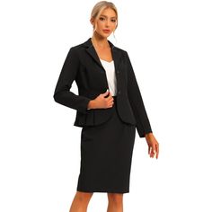 Business 2 Piece Suit Set for Women's Long-Sleeve Notched Lapel Peplum Blazer Pencil Skirts The set features a long-sleeve blazer with a notched lapel design that accentuates the sophisticated look of the suit. The peplum detail on the blazer adds a feminine touch and enhances your curves A must-have choice for your work wardrobe in the new season The pencil skirt in this set complements the blazer perfectly with its sleek design. It features a high waistline that flatters your figure and create Professional Single Breasted Skirt Suit For Office, Professional Single Breasted Skirt Suit, Professional Single-breasted Skirt Suit For Office, Fitted Notch Lapel Blazer For Office, Single Breasted Office Skirt Suit, Single Breasted Skirt Suit For Office, Office Lady Single Breasted Skirt Suit, Fitted Single Button Suit For Office Lady, Professional Single-breasted Skirt Suit For Work