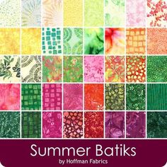 the book cover for summer batiks by hofman fabrics, featuring many different patterns