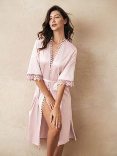 Satin AW Long Satin Lace Robe, Cheap Robes Online - AW Bridal Top Wedding Dress Designers, Tea Length Bridesmaid Dresses, Cheap Wedding Dresses Online, Satin Kimono, Custom Size Dresses, Short Bridesmaid Dresses, Victoria Dress, Online Wedding Dress, Cheap Wedding Dress