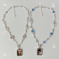 hiii, i make hand-made custom k-pop necklace.  available in pink, purple, blue and white at this moment. :)  I can add every picture you like in the frame. (doesn't has to be Kpop related)  these necklaces are handmade with lots of love, so please be aware that there may be slight imperfections and variations.  Tubatu.studio This Moment, K Pop, Violet, Picture Frames, Im Not Perfect, Blue And White, Beaded Necklace, Jewelry Necklaces, Accessory Gift