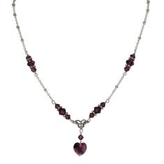 Purple Heart Vintage Filigree Necklace with Crystals from Swarovski Dark Purple Jewelry, Beaded Heart Necklace, Heart Vintage, Amethyst Heart, Filigree Necklaces, Heart Crystal, Precious Jewels, Amethyst Beads, Purple Heart