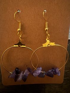 Handmade Amethyst Beaded Hoop Earrings Purple Hoop Earrings As Gift, Adjustable Purple Hoop Earrings, Adjustable Purple Round Hoop Earrings, Adjustable Small Purple Hoop Earrings, Adjustable Nickel-free Purple Hoop Earrings, Nickel-free Purple Hoop Earrings, Purple Hoop Jewelry, Purple Small Hoop Earrings, Purple Bohemian Hoop Earrings