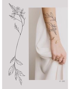 a woman's arm with tattoos on it and a drawing of a flower in the background