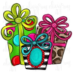 a colorful gift box with a bow and holly jolly tag on it's side