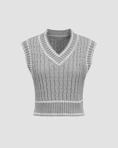 Details: Ribbed sweater vest with cable designTop Length: NormalSleeve Length: SleevelessMaterials:95% Polyester + 5% Spandex Spring Cable Knit Sleeveless Sweater Vest, Spring Sleeveless Cable Knit Sweater Vest, Sleeveless Cable Knit Sweater For Spring, Fitted Gray Knit Sweater Vest, Sleeveless Cable Knit Vest, Sleeveless Cable Knit Vest For Spring, Fitted Cable Knit Sweater Vest For Winter, Fitted Cable Knit Sleeveless Vest, Sleeveless Cable Knit Sweater Vest For Layering