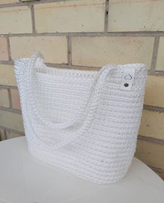 White crochet summer bag. Rectangular White Crochet Bag For Vacation, Casual Crochet Bags With Double Handles, Summer Everyday Crochet Bag With Handles, Lightweight Eco-friendly Crochet Tote Bag, Casual White Crochet Rectangular Bag, Casual White Rectangular Crochet Bag, Summer White Rectangular Bucket Bag, White Rectangular Summer Bucket Bag, Lightweight Crochet Shopping Tote Bag