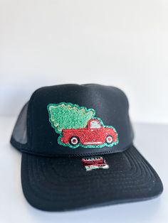 Christmas Trucker Hats Hat Stevie Js & Co. Black Truck Black Truck, Pink Trees, Trucker Hats, Free Giveaway, One Size Fits All, Trucker Hat, Hats, Christmas, Red