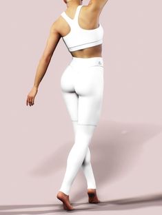 Compressive Squat Proof Sportswear Leggings, Functional White Activewear For Pilates, Compression Squat Proof Tights For Pilates, Functional Stretch White Yoga Pants, Compressive Squat Proof Sportswear Tights, High Stretch Squat Proof Tights For Pilates, High Stretch Functional White Leggings, White High Stretch Functional Leggings, Fitted White Yoga Pants For Training