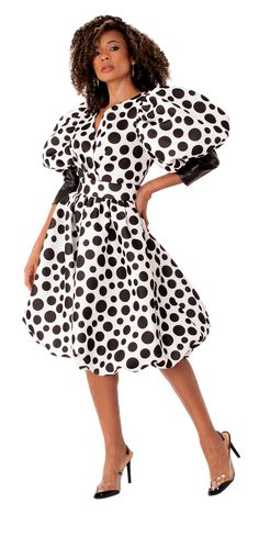 For Her NYC 82150 1 piece Puff Sleeve Scuba Dress Colors: White/Black Sizes: S, M, L, XL, 1X, 2X Chic Fitted Bubble Dress With Puff Sleeves, Voluminous Bubble Dress For Spring Party, Fitted Puff Sleeve Dress With Bubble Hem, Black Fitted Dress With Balloon Sleeves, Fitted Bubble Dress With Balloon Sleeves For Spring, Spring Black Dress With Balloon Sleeves, Black Puff Sleeve Dress For Cocktail In Spring, Black Balloon Sleeve Dress For Spring, Black Balloon Sleeve Dresses For Spring