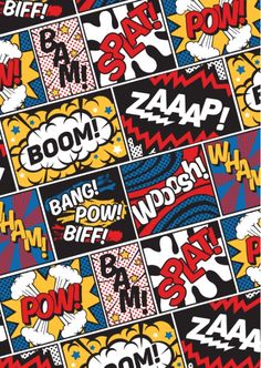 an image of comic book covers with the words boom, pow, and bam on them