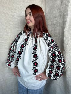 Amazing vintage Romanian blouse! Heavy embroidered one Saturated colours  Has a great contrast with bleache fabric   Handimade embroidery    Great  vintage condition  Will suit to and S-L size Folk Style Peasant Tunic Top With Floral Embroidery, Folk Style Peasant Top With Floral Embroidery, Long-sleeved Cotton Blouse With Embroidered Hem, Long Sleeve Cotton Blouse With Embroidered Hem, Cotton Blouse With Embroidered Hem And Long Sleeves, Folk Style Long Sleeve Embroidered Peasant Top, Folk Style Embroidered Hem Long Sleeve Peasant Top, Folk Style Long Sleeve Peasant Top With Embroidered Hem, Cotton Long Sleeve Blouse With Floral Embroidery