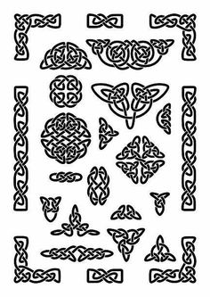 a set of celtic designs in black and white, including an ornament design