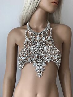 Crystal Body Accessory, Shoulder Chain, Wedding Body Jewelry, Rhinestone Bra, Bridal Body Chain Body Necklace, Bell Dance, Crystal Bralette - Etsy Elegant Crystal Body Chain For Festivals, Silver Crystal Body Chain For Festivals, Crystal Body Jewelry With Rhinestones For Parties, Glamorous Crystal Body Jewelry For Festivals, Glamorous Crystal Body Chain, Glamorous Festival Body Jewelry With Crystal, Glamorous Festival Crystal Body Jewelry, Glamorous Festival Body Jewelry In Crystal, Festival Crystal Body Chain With Rhinestones