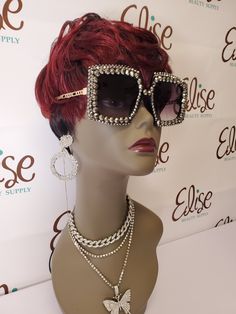 Fashion Sunglasses Rhinestone Frames. Sunglasses Rhinestone, Funky Glasses, Rhinestone Projects, Sunglasses Women Oversized, Braids With Weave, Crochet Hair Styles, Mens Glasses, Beauty Supply, Square Sunglasses Women