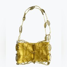 Never Used!! Trendy Yellow Bag With Removable Pouch, Gold Crossbody Baguette Bag For Evening, Chic Gold Baguette Bag For Party, Yellow Pouch Shoulder Bag With Mobile Phone Pocket, Trendy Yellow Mobile Phone Bag, Trendy Gold Baguette Bag For Party, Yellow Pouch Bag For Mobile Phone, Gold Satchel Mobile Phone Bag, Yellow Mobile Phone Bag, Rectangular