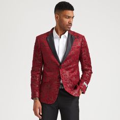 Elevate Your Style To Unprecedented Levels Of Sophistication With The Stacy Adams Paisley Jacket - A True Embodiment Of Timeless Charm And Modern Elegance. This Jacket Seamlessly Combines Classic Design With Contemporary Flair, Delivering A Unique And Impeccable Statement Of Style. With Its Intricate Paisley Pattern, One-Button Front Closure, Hybrid Fit, Satin Notch Lapel, And Side Vents, It's The Perfect Choice For Any Special Occasion, Allowing You To Effortlessly Transition From Day To Night. Red Festive Semi-formal Blazer, Red Single Breasted Blazer For Evening, Elegant Burgundy Blazer For Party, Red Single-breasted Blazer For Evening, Red Single-breasted Evening Blazer, Elegant Burgundy Party Blazer, Elegant Burgundy Outerwear For Party, Luxury Red Single Breasted Blazer, Elegant Burgundy Party Outerwear