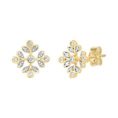 These gorgeous 18k gold over sterling silver diamond stud earrings are a must-add to your fine jewelry collection. These gorgeous 18k gold over sterling silver diamond stud earrings are a must-add to your fine jewelry collection. Length: 9 mm Backings: post Metal: sterling silver Plating: 18k gold Finish: polished Packaging: boxedDIAMOND DETAILS Total weight: 1/8 ct. Shape: round Setting: prong Diamond weights are approximate. Diamond total weights may vary between .01 and .08 ct. Some diamonds Timeless Gold Diamond Earrings With Pave Setting, Classic Diamond Cluster Earrings In Gold, Classic Gold Diamond Cluster Earrings, Yellow Gold Cluster Earrings With Diamond Accents, Gold Cubic Zirconia Diamond Earrings For Anniversary, Fine Jewelry Yellow Gold Cluster Earrings With Pave Setting, Luxury Gold Cluster Earrings With Diamond Accents, Timeless Gold Earrings With Pave Setting, Classic Gold Earrings With Rose Cut Diamonds