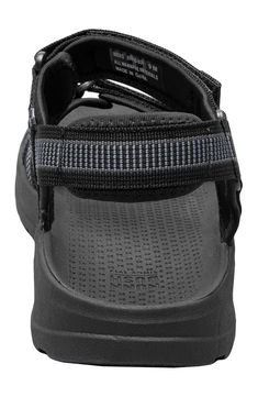 A countoured footbed supports a sporty open toe sandal that is created with Lycra cushioned adjustable straps. Adjustable hook-and-loop closure straps Arch support footbed Textile upper and lining/synthetic sole Imported Sporty Open Toe Sandals With Adjustable Straps, Sporty Open Toe Sport Sandals With Adjustable Strap, Adjustable Slip-resistant Sport Sandals With Round Toe, Sporty Sandals With Cushioned Footbed And Double Strap, Black Adjustable Breathable Sport Sandals, Adjustable Black Breathable Sport Sandals, Sporty Sandals With Adjustable Strap In Synthetic Material, Black Sport Sandals With Adjustable Strap, Comfortable Sport Sandals With Arch Support