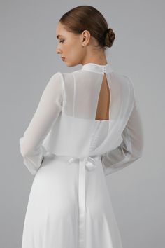 Modest wedding dress with long sleeves – Danielle • Piondress Elegant Long Sleeve Dress For Ceremony, Long Sleeve Fitted Bodice Dresses For Ceremony, White Fitted Chiffon Dress For Formal Events, Elegant White Dresses With Sheer Sleeves, White Fitted Chiffon Dress For Formal Occasions, White Long Sleeve Gown For Ceremony, Elegant Long Sleeve Wedding Gown, Elegant Long Sleeve Gown For Wedding, Elegant Wedding Dress For Ceremony