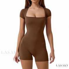 Lasaky - Seamless Short Sleeve Bodysuit Yoga Outfit - Casual Sportswear Bodysuit with Waist-Cinching Body Shaping Design Short Jumpsuit Outfit, Slim Bodysuit, Stretch Jumpsuit, Jumpsuit Casual, Womens Clothing Patterns, Yoga Activewear, Casual Sportswear, Casual Jumpsuit, Short Sleeve Bodysuit