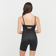 This innovative bodysuit combines a strapless bra with a comfortable mid-thigh shaper for the perfect all-in-one solution for your wardrobe. Designed with all-over shaping magic and lightweight fabric, this style gives you a totally sleek look for any occasion. Featuring removable and adjustable straps, this versatile bodysuit can be worn five ways, so you can pair it with almost any dress (especially strapless)! Thigh Shaper, Big Belly, Strapless Bra, Sleek Look, Black Bodysuit, Lightweight Fabric, Shapewear, I Dress, All In One