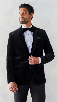 Winter Tuxedo Inspiration- We're really feeling this lightweight velvet jacket tuxedo. With its rich texture and statement-making shawl collar, you're sure to stand out for all the right reasons. Includes jacket and pants. 76% Cotton, 24% Bamboo Two-button closure Shawl collar Side vents Fully canvassed Festive Fitted Blazer For Black-tie Events, Fitted Blazer For Black-tie Festive Events, Elegant Single Breasted Outerwear For Black-tie Events, Elegant Single-breasted Outerwear For Black-tie Events, Long Sleeve Tuxedo For Black-tie And Festive Events, Festive Long Sleeve Tuxedo For Black-tie Events, Festive Tuxedo For Black-tie Events, Winter Wedding Blazer With Shawl Collar, Winter Wedding Shawl Collar Blazer