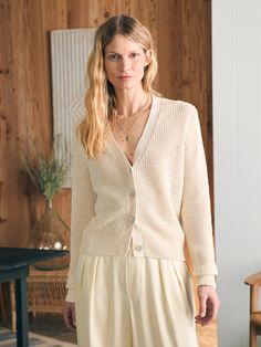 Warm enough for cool spring evenings but still light enough for sunny days, this charming cardigan is knit in an airy linen cotton blend that makes it the ideal layering piece. The textural, open stitch drapes beautifully with a slouchy, oversized fit. Over a tank, dress, or on its own, you'll be reaching for this vers Relaxed Fit Spring Sweater For Layering, Spring Sweater For Layering, Soft Knit Neutral Sweater For Spring, Soft Knit Sweater In Neutral For Spring, Cozy Neutral Sweater For Spring, Neutral Spring Sweater For Layering, Neutral Sweater For Spring Layering, Chic Spring Sweater For Daywear, Chic Spring Daywear Sweater