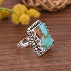 Genuine Kingman Turquoise Ring , 925 Sterling Silver Chunky Ring / Wedding Band Ring / Beautiful Blue Gemstone Ring / Gift For Bridal. Nickel-free Blue Turquoise Ring Bohemian Style, Unique Silver Turquoise Nickel-free Ring, Gift Multi-stone Turquoise Ring In Sterling Silver, Blue Gemstone Ring, Spiritual Nickel-free Blue Turquoise Ring, Nickel-free Blue Turquoise Ring In Sterling Silver, Blue Gemstone Rings, Chunky Ring, Ring Wedding Band