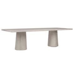 a white table with two silver legs and a square shaped base on the top, in front of a white background